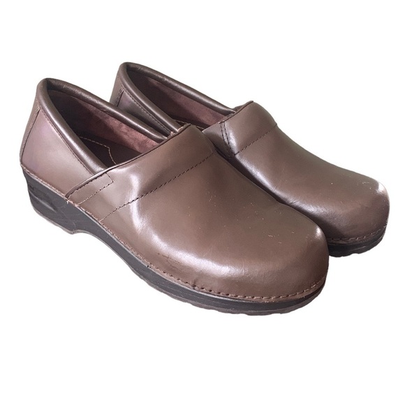 Lands End Brown Leather Slip On Slip Resistant Professional Clogs‎ Shoes Size 10 - Picture 2 of 9